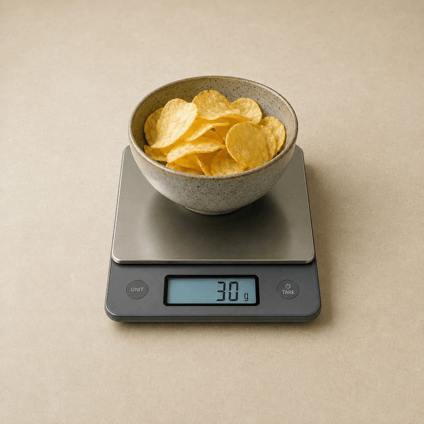Schaaltje chips afwegen