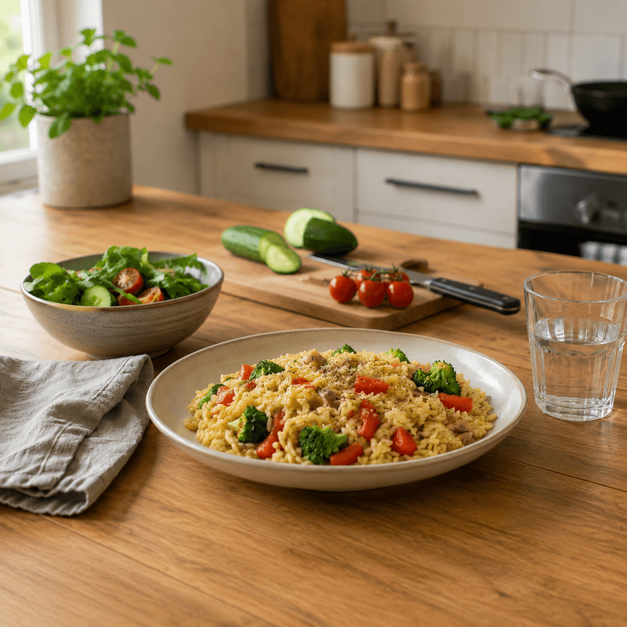 Gezonde avondmaaltijd met verschillende ingrediënten