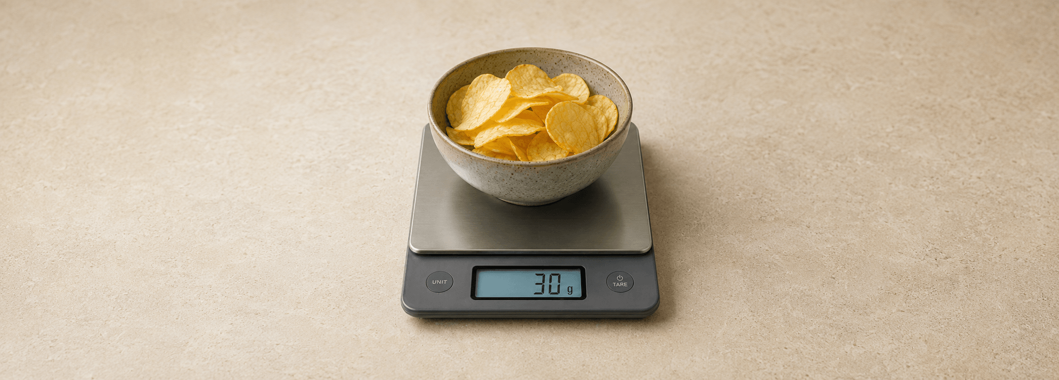 Een schaaltje chips afwegen